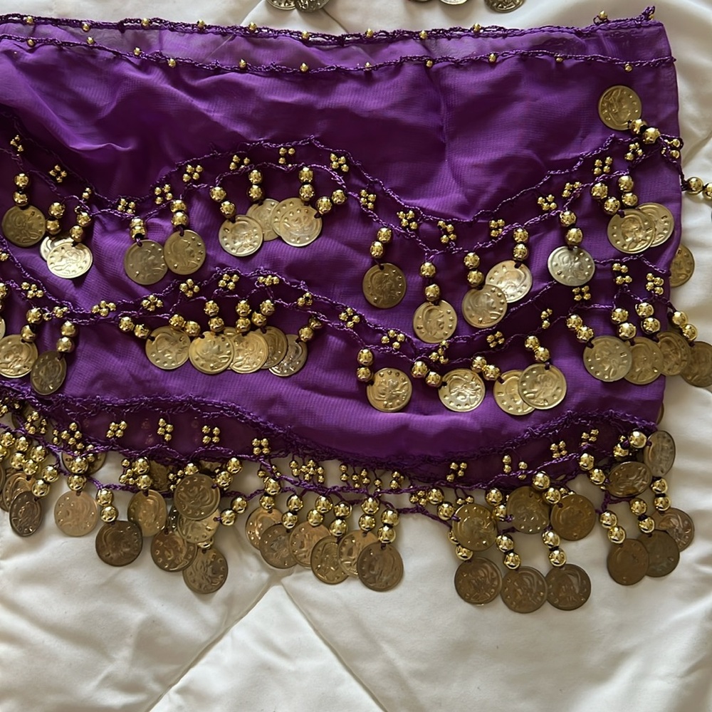 Colorful set of 4 Belly Dance Hip Scarves with Coins - Picture 3 of 14